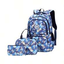 Classic Campus Backpack 3-Piece Mixed Set, Geometric Plaid Pattern, Large Capacity, Suitable For School And Travel - Sets - View 12
