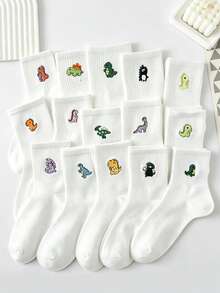 5 Pairs Embroidered Dinosaur Pattern Cute & Fun Women's Socks, Unisex, Suitable For All Seasons, Comfortable & Breathable, Perfect For Daily Wear - Multicolor - View 5