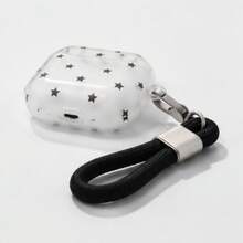 Transparent White Base Black Star With Black Rope Earphone Case Compatible With AirPodsCase 2/3/4/Pro/Pro2/Pro3, Anti-Drop Earphone Case, Gift, Fashion Accessory, Combining Aesthetics And Practicality - White - View 3