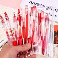 6pcs Red Gel Pen Set, High-Quality Retractable Red Ink Ballpoint Pens, 0.5mm Fine Tip, Teacher Grading Marking Pens, Suitable For Student Homework Scoring, Error Correction, Key Note Marking, School Office Supplies - A - View 2