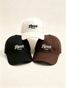 1pc Unisex Curved Brim Baseball Cap, Forest‑1768 Vintage Script Embroidery, American Retro Style, Adjustable, For Hiking, Casual, Street, Travel - Multicolor - View 4