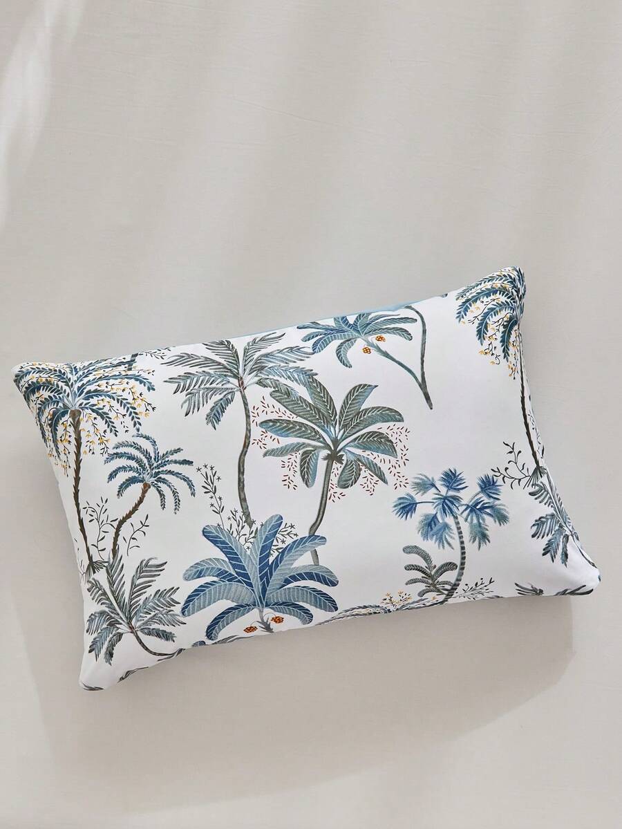 1pc Blue Coconut Tree Print Pillowcase, Pastoral Style Polyester Decorative Cushion Cover, Suitable For All Seasons, Spring And Summer Home Decor, Soft And Breathable, Machine Washable, No Filling - Multicolor - View 1