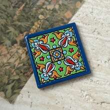 Vintage Bohemian Style Geometric Pattern Embossed Textured Square Red Clay Ceramic Fridge Magnet, Suitable For Home Decor, Refrigerator Magnet And Holiday Birthday Gift - Square Fridge Magnet - View 14