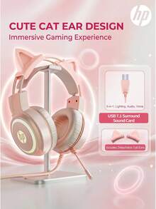 HP H100 Professional Gaming Headset Immersive Sound Effect High-Definition Noise Canceling Microphone Multi-Color RGB Lighting Adaptive Headband Music/Gaming Dual Mode Compatible With PC And Phone Optional Cute Cat Ear Accessory - View 19