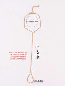 1件極簡優雅百搭鏈條珠飾手指手鍊，適合女性日常配戴與購物（鏈條手工剪裁，珠子數量與位置隨機） - 金色 - 查看 4