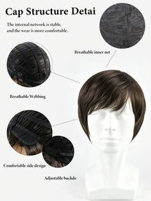 Men Short Layered Wig With Side Fringe, Trimmable Natural Synthetic Heat Resistant Hair Wig, Breathable Wig Cap For Daily Wear & Costume - Multicolor - View 8