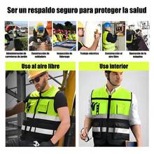 High-Visibility Reflective Vest With Zipper And Pockets, Unisex, Suitable For Construction Sites, Drivers, And Warehouse Work; Available In 3 Colors. - Green - View 10