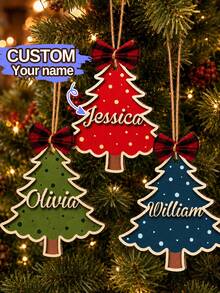 Custom Rustic Christmas Tree Name Ornament, Personalized Wooden Hanging Decor, Customized Xmas Tree Decoration For Home, Customizable Name Family Christmas Keepsake, Holiday Gift, Festive Room Decor, Christmas Decoration, Gifts For Family And Friends - Style C - View 1