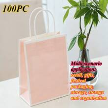 Halloween Christmas Gift 20/100pcs Small Kraft Paper Gift Bags With Handles, Kraft Paper Bags, Shopping Bags, Retail Bags, Gift Bags, Easy To Categorize, Convenient To Store, Suitable For Weddings, Party Gift Packaging - Vertical 15*8*21CM - View 24