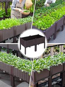 Elevated Garden Planter Box With Legs, Traditional Black Woven Plastic Container, Suitable For Outdoor Gardening, Can Grow Flowers, Vegetables And Herbs, Sturdy And Lightweight Elevated Garden Planting Tray, Multi-Functional Design - Multicolor - View 6