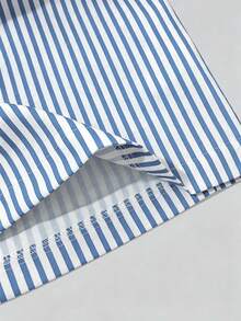 Men's Black & White Striped Racing Style Letter Print Retro American Street Short Sleeve Shirt, Suitable For Summer Daily Wear - Baby Blue - View 6