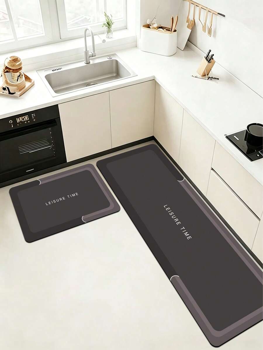 1 Pc Black And Gray Grid Pattern Kitchen Mat, 3.5 Mm Soft Rubber That Absorbs Water And Is Easy To Clean. Suitable For Corridors, Bathrooms, Living Rooms, Outdoor Door Mats, And Toilets. Useable Throughout The Year And For Various Holidays. - Multicolor - View 1