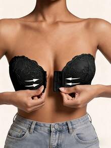 2pcs Women's Strapless Push-Up Bra, Lace Patchwork, French Romantic, Sexy Front Closure Bra, Suitable For Daily Wear, Wedding, Off-Shoulder Dress - Multicolor - View 4