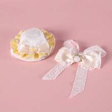 Vintage Lace Pet Hat & Bowknot Set, Short-Haired Cat & Dog Bowknot, Abyssinian Cat Wedding Style, Princess Style Accessory Headpiece, Suitable For Parties And Weddings - Multicolor - View 4
