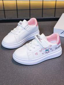 1 Pair Back To School Popular Kids Shoes For Girls, Cartoon Rabbit Design White Sneakers, Fashionable Non-Slip Durable Soles For Comfortable Wear - Pink - View 5