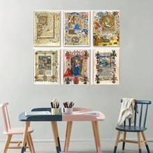 6pcs Medieval Manuscript Art Decorative Painting, Wall Art Canvas Print, Living Room Home Decoration Painting Without Frame - Cartoon - View 2
