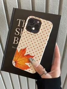 1 Piece - Polka Dot Maple Leaf Pattern, Large Hole Leather Texture Anti-Slip Phone Case, Made Of TPU Material. Can Be Given As A Holiday Gift. Suitable For 11, 12, 13, 14, 15, 16 Pro/Pro Max/14, 15, 16 Plus/17 Models. Suitable For Both Men And Women. - Beige - View 1