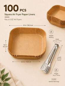 500pcs 8-Inch Square Air Fryer Paper Liners With 1 Stainless Steel Clip, Disposable Non-Stick Oil-Resistant Baking Paper Liners, Suitable For 3-5 Quart Air Fryers, Baking, Roasting, Heating And Easy Cleaning - Multicolor - View 10