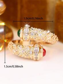 Open Snake Ring, Inlaid With Red & Green Domed Gemstones, Pave Set Vintage Exotic Style Party Finger Ring - Open Ring - View 5