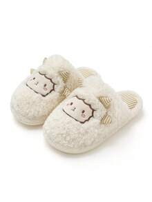 Women's Cute Sheep Wool Plush Autumn/Winter Slippers, With Sheepskin Lining And Fleece Interior, Comfortable Closed-Toe Slippers - White - View 5