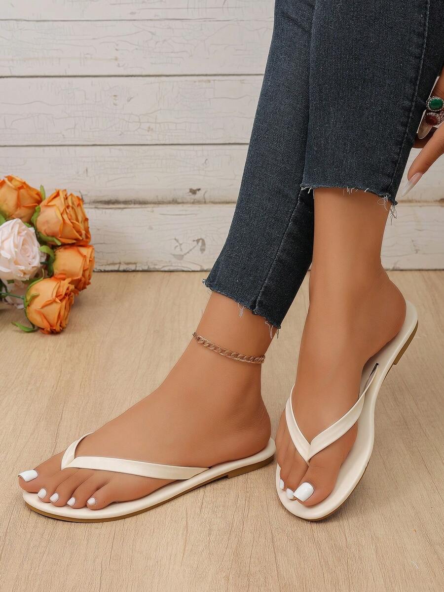 Hot-Selling Ins Style Women's Flip Flops, Summer Slippers, Anti-Slip Soft Sole, Home, Shopping, Outdoor, Versatile, Yellow Bottom, Toe-Post Sandals, New Beach Seaside EVA Sandals, Soft Sole, - Beige - View 1