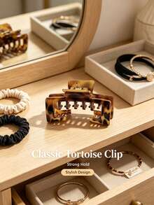 1/4pcs Oversized Hair Claw Clips Suitable For Wearing Hats, Hollow Square Design Fits Baseball Caps Easily. Strong Grip Holds Messy Hair Securely. Fashionable Matte And Tortoise Shell Colors, Ideal Hair Accessory For Women's Daily Outings. - Multicolor - View 6