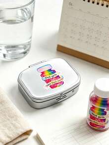 4-Piece Printed Pattern Square Pill Box, Printed Capsule Box With Mirror And Divider Design, Mini Pill Box, Portable Pill Storage Compartment, Mini Metal Storage Box, Portable Jewelry Box, Travel Pill Box, Weekly Pill Organizer, Suitable For Daily Medication, Essential For Doctors And Nurses, Emergency Needs, Travel And Hiking First Aid, Travel Emergency Kit, Suitable For Travel, Business Trip, Vacation, Dorm, Small Gift For Family, Teachers, Doctors, Back To School Gift, Teacher's Day Gift, Nurse Gift - Multicolor - View 9