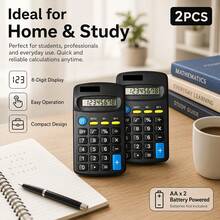 2PCS Basic Electronic Calculator Set, High-Definition Large Screen With Clear Display, Large Buttons For Comfortable Pressing, Suitable For Student Learning, Office Accounting, Home Daily Calculation, Portable Desktop Simple Arithmetic Tool, Each Calculator Requires 1 AA Battery, Batteries Not Included - A - View 6