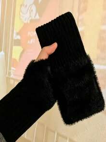 Women's Fingerless Gloves, Faux Fur Cuff, Soft Warm Knitted Sleeve, Touchscreen Friendly, Suitable For Typing, Autumn New Arrival, Essential Accessory For Classroom Or Shopping - Multicolor - View 11