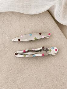 2/4pcs Colorful Oil Drop Hair Clips, Cute Sweet Korean Style Bangs Clips, Suitable For Daily Wear Side Clips, Girl Bangs Clips, Pearl Alligator Hair Clips, Hair Accessories - Multicolor - View 6