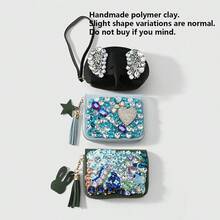1pc Exquisite Fresh Personalized Multi-Color Asymmetrical Rhinestone Water Drop Heart Flower Star Rabbit Leather DIY Card Holder Wallet, Suitable For Girls And Best Friends Daily Wear, Holiday Gift - Multicolor - View 4