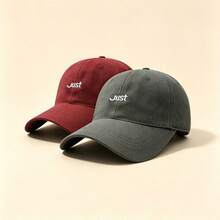 1pc Just Letter Embroidered Baseball Cap Solid Color Adjustable Soft Brim Casual Sun Hat Unisex Dad Hat - Multicolor - View 4