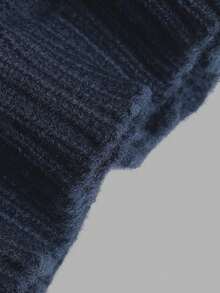 Women's Preppy Navy Knit Cardigan, Crew Neck Swan Jacquard Button Front Long Sleeve Cropped Sweater For Fall Campus Daily - Navy Blue - View 6