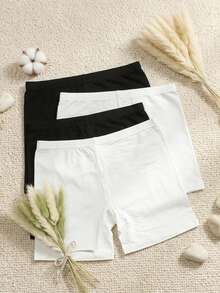 DAZY 4pcs/Pack Solid Color Women's Boxer Shorts, Black & White Versatile Skin-Friendly Breathable Base Layer Shorts - Multicolor - View 1