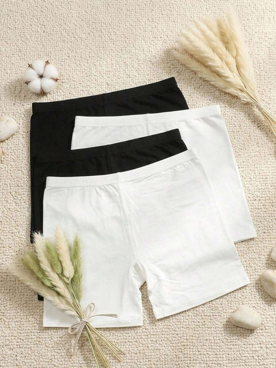 DAZY 4pcs/Pack Solid Color Women's Boxer Shorts, Black & White Versatile Skin-Friendly Breathable Base Layer Shorts - Multicolor - View 1