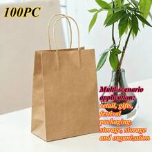 Halloween Christmas Gift 20/100pcs Small Kraft Paper Gift Bags With Handles, Kraft Paper Bags, Shopping Bags, Retail Bags, Gift Bags, Easy To Categorize, Convenient To Store, Suitable For Weddings, Party Gift Packaging - Vertical 15*8*21CM - View 27