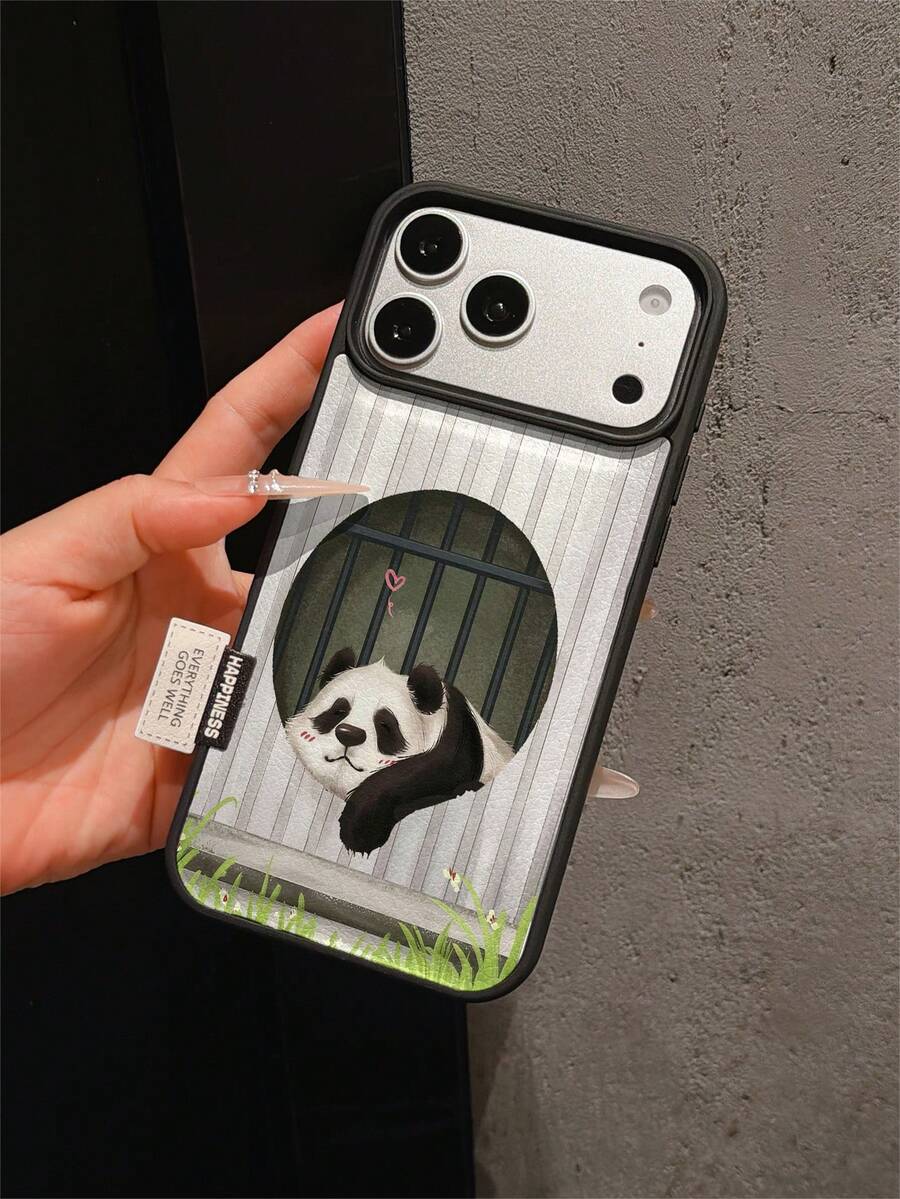 1pc Premium Fashion Full-Screen Striped Floral Panda Heart Pattern Phone Case, Full Coverage Shockproof Soft Shell Large Hole Compatible With Apple 17 Pro Max/11/12/13/14/15/16 Pro Max/17 And Other Models, Holiday Gift - Multicolor - View 1