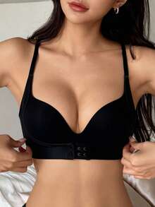 DAZY Women's Strong Push-Up, Wire-Free Designed For Small Bust,Back Button Design,Seamless Anti-Sagging Bra - Black - View 4