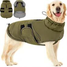 Dog Warm Winter Jacket, Windproof Pet Jacket (With Leash Hole) | Winter Jacket, Thick & Warm, Waterproof Dog Coat With Reflective Strip, Suitable For Cold Weather - Green - View 2