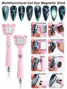 6 In 1 Bear Cat Eye Magnet Set, Double-Sided Multi Shape Nail Magnetic Wand, With Double-Headed French Magnet Tool Create Grid Line French Cat Eye Effect, Nail Art Magnetic Tool For Cat Eye Gel Polish Salon Home DIY Manicure Beginners - Multicolor - View 3