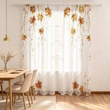 2 قطعة ستائر شفافة للخريف، طباعة أوراق القيقب الذهبية & الكروم، ستائر من ألياف البوليستر شبه شفافة مع جيب القضيب، مناسبة لغرفة المعيشة، غرفة النوم، حاجز الشرفة، مقهى، المطبخ، غرفة الطعام، ديكور الخريفي - متعدد الألوان - مشاهدة 6