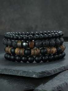 diffone 4 Pcs/Set Handmade Round Beaded Bracelet Antique Stone Set For Men Armband Wristband Jewelry - Men's Beaded Bracelet Set - View 5