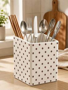 1pc New Polka Dot Pattern Multi-Function Storage Organizer Box - Tableware Storage Box, Desktop Organizer (Suitable For Storing Tableware, Straws, Tea Bags, Pens, Remote Controls); Compact And Space-Saving, Suitable For Kitchen, Office, Living Room - Multicolor - View 2