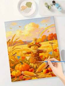 1pc Autumn Theme DIY Digital Oil Painting, Scarecrow Canvas Art Painting For Adult Beginners, Wall Decor Home Decor, Holiday Gifts. - Sets - View 3