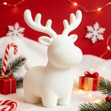 3D Printed Matte White Cute Deer Figurine, Minimalist Round Cartoon Reindeer Sculpture, Christmas Home Desktop Holiday Decoration Craft - A - View 3