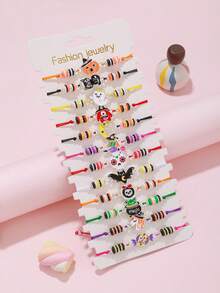 12Pcs Halloween Theme Charm Bracelet For Kids Girls Pumpkin Ghost Spider Skull Adjustable Rope Bracelets Holiday Party Gift Jewelry - Multicolor - View 5
