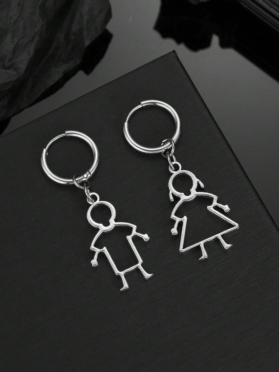 1 Peça Pingente de Homem & Mulher Oco de Aço Inoxidável Brincos Personalizados da Moda - Prata - Visão 1