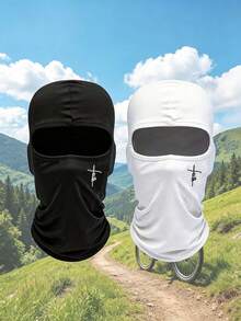 1pc/2pcs Unisex Solid Color Printed Balaclava Headwear Set, Single Hole Full Face Mask For Cycling, Suitable For Daily Outings And Outdoor Activities - Multicolor - View 12