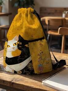 1PC Drawstring Backpack, Drawstring Sack, Sports Backpack, Large‑Capacity Lightweight Style, Outdoor & Fitness Storage Bag, Cat‑Pattern Printed, Convenient For Storing Sports Gears And Changing Clothes - Two Kittens 402265 - View 1