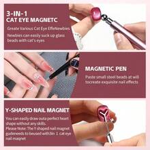 3Pcs Cat Eye Manicure Styling Kit, Heart Shaping Metal Tool And Micro Bead Dot Pen For Salon Nail Design - Multicolor - View 4